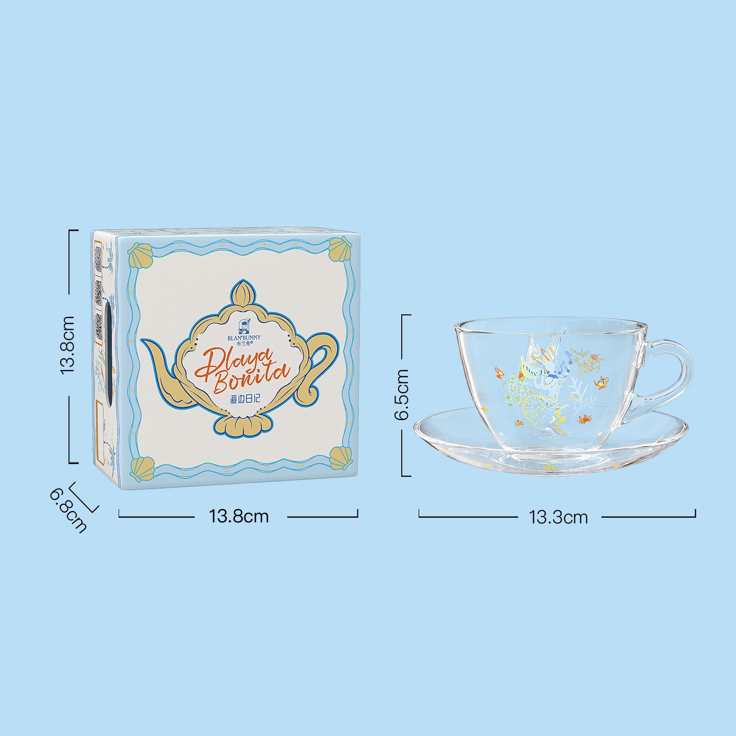 BlanBunny Seaside Diary Glass Cup & Saucer Set Vintage Sea-Themed Gift