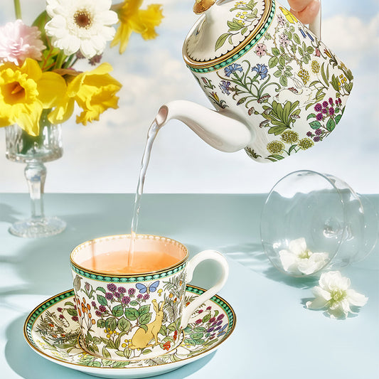 BlanBunny 2025 New Bone China Teapot–Flower Secret Border, 500ml, Elegant Afternoon Tea Pot for Home Brewing