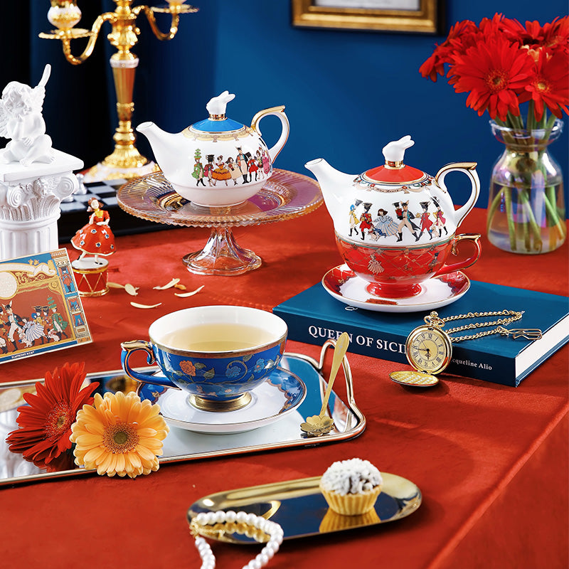 Blanbunny Nutcracker Bone China Teapot & Cup Set - Elegant Afternoon Tea Tableware