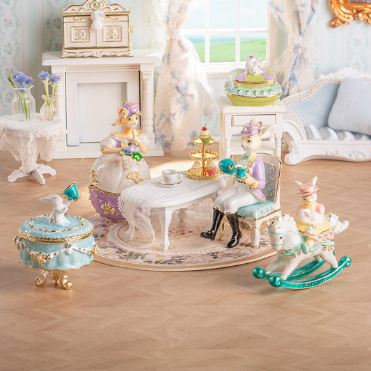 BlanBunny Enamel Jewelry Box Vintage English Afternoon Tea Trinket Box Decorative Storage for Rings & Accessories