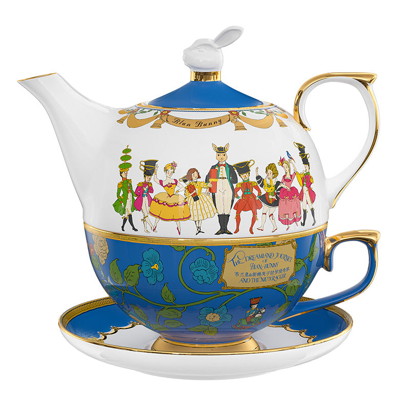 Blanbunny Nutcracker Bone China Teapot & Cup Set - Elegant Afternoon Tea Tableware