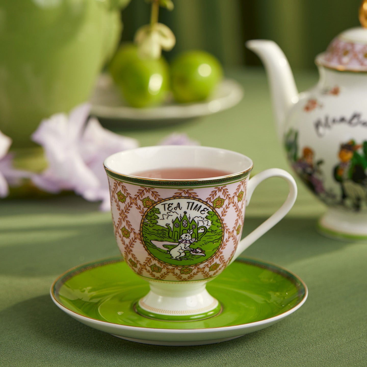 BlanBunny The Green Land of Oz Bone China Teapot with 2 Cups & Saucers Elegant Afternoon Tea Gift Set