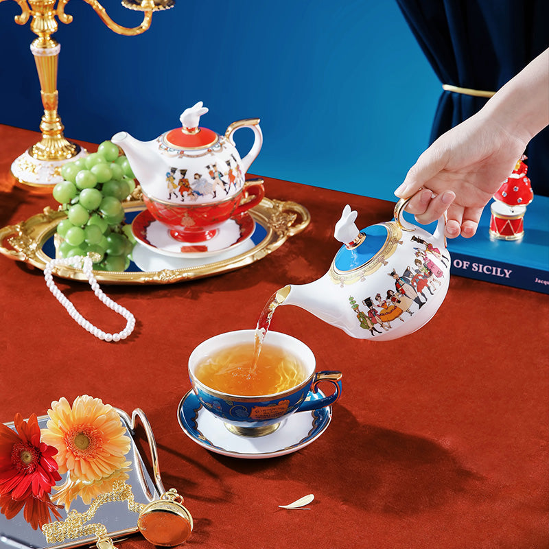 Blanbunny Nutcracker Bone China Teapot & Cup Set - Elegant Afternoon Tea Tableware