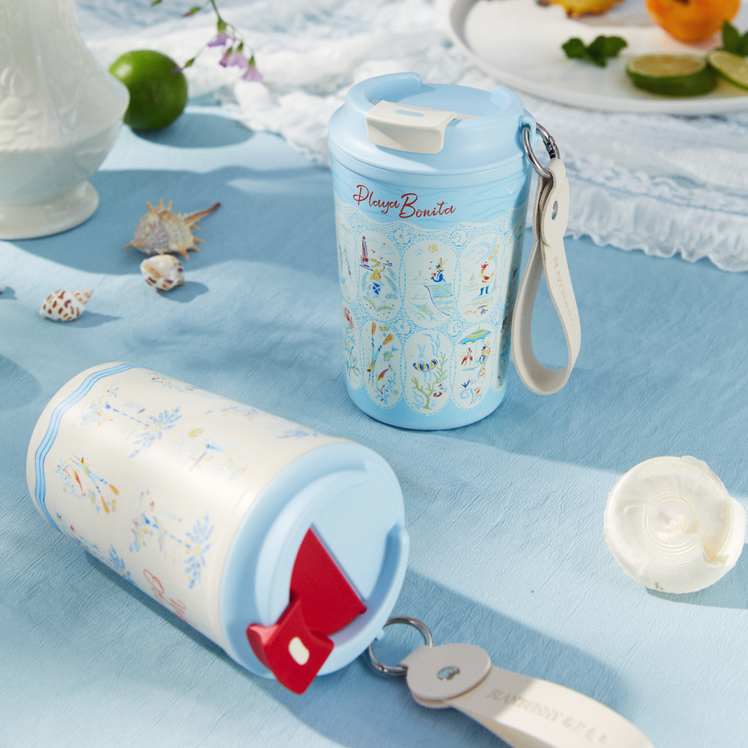 BlanBunny Seaside Diary Travel Mug Thermos Cup Insulated Portable Coffee Mug Keeps Heat and Cold