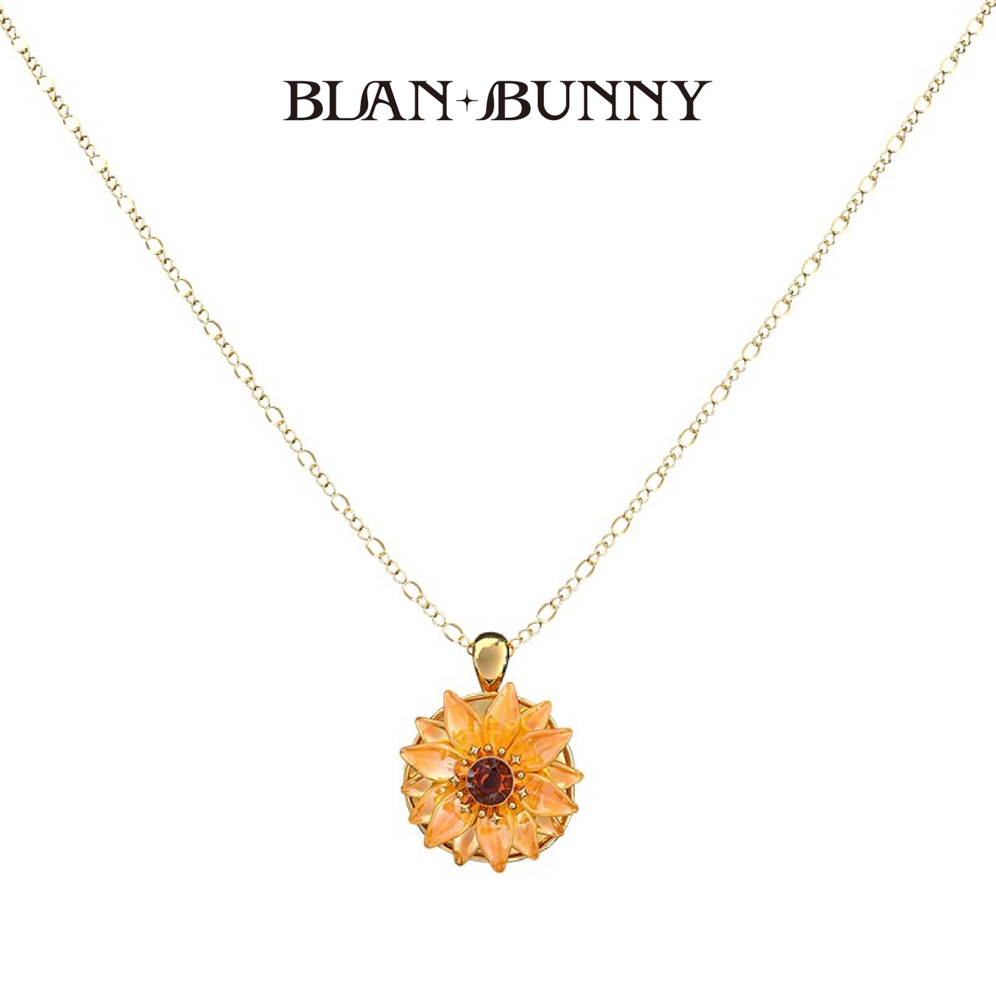 BlanBunny Sunflower Jewelry Crystal Glass Baroque Pearl Stud Earrings and Necklace Set Unique Christmas Gift