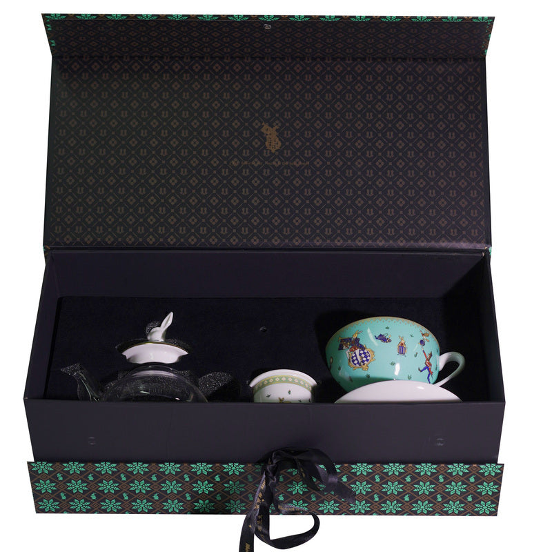 BlanBunny Royal Garden Glass Teapot Gift Set with Infuser with gift box