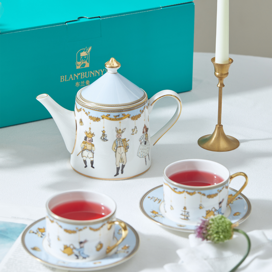 BlanBunny Nutcracker Twirling Party Bone China Tea Set – 900ml Teapot + 150ml Cup & Saucer, Vintage Afternoon Tea Gift