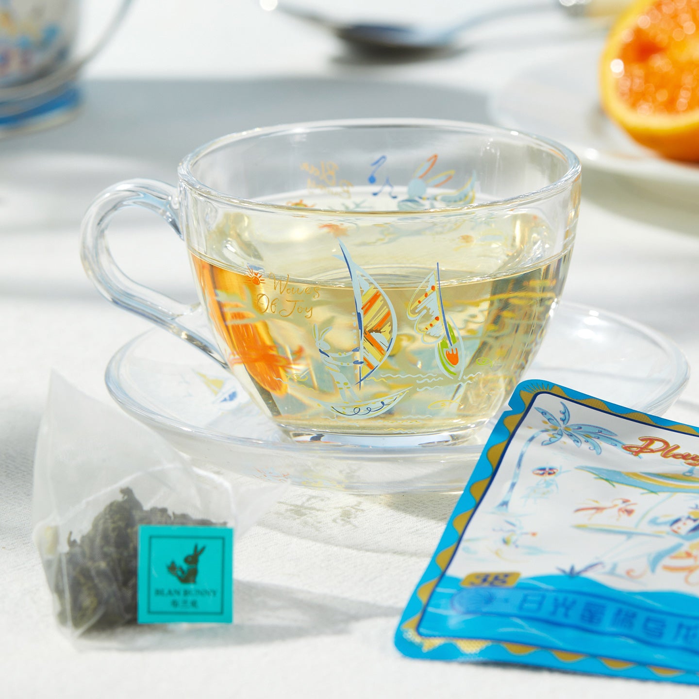 BlanBunny Seaside Diary Glass Cup & Saucer Set Vintage Sea-Themed Gift