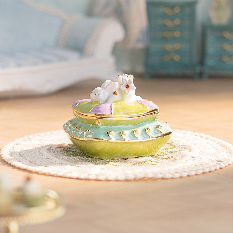 BlanBunny Enamel Jewelry Box Vintage English Afternoon Tea Trinket Box Decorative Storage for Rings & Accessories