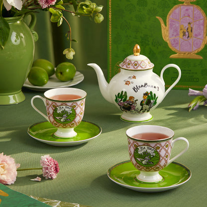BlanBunny The Green Land of Oz Bone China Teapot with 2 Cups & Saucers Elegant Afternoon Tea Gift Set