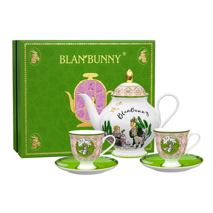 BlanBunny The Green Land of Oz Bone China Teapot with 2 Cups & Saucers Elegant Afternoon Tea Gift Set