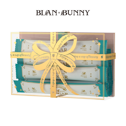 BlanBunny Sugar Box Gift Set contains 28 individually wrapped sugar packets of white sugar, perfect for fruit and herbal teas, and flavored teas.