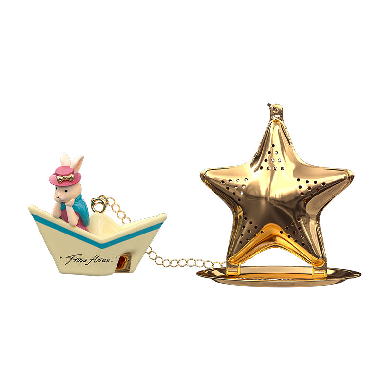 BlanBunny Star Wish Paper Boat Tea Infuser Stainless Steel Heat Resistant Tea Filter with Hanging Cup, Drip Tray and Pendant