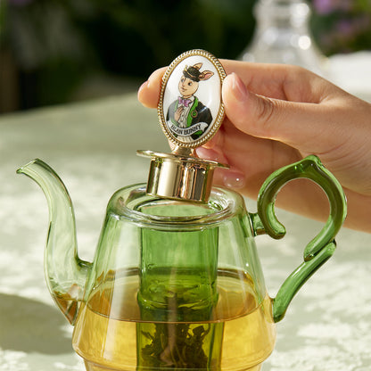 BlanBunny Emerald Journey Teapot Set Stackable Glass & Bone China Teapot with Infuser Cup and Saucer
