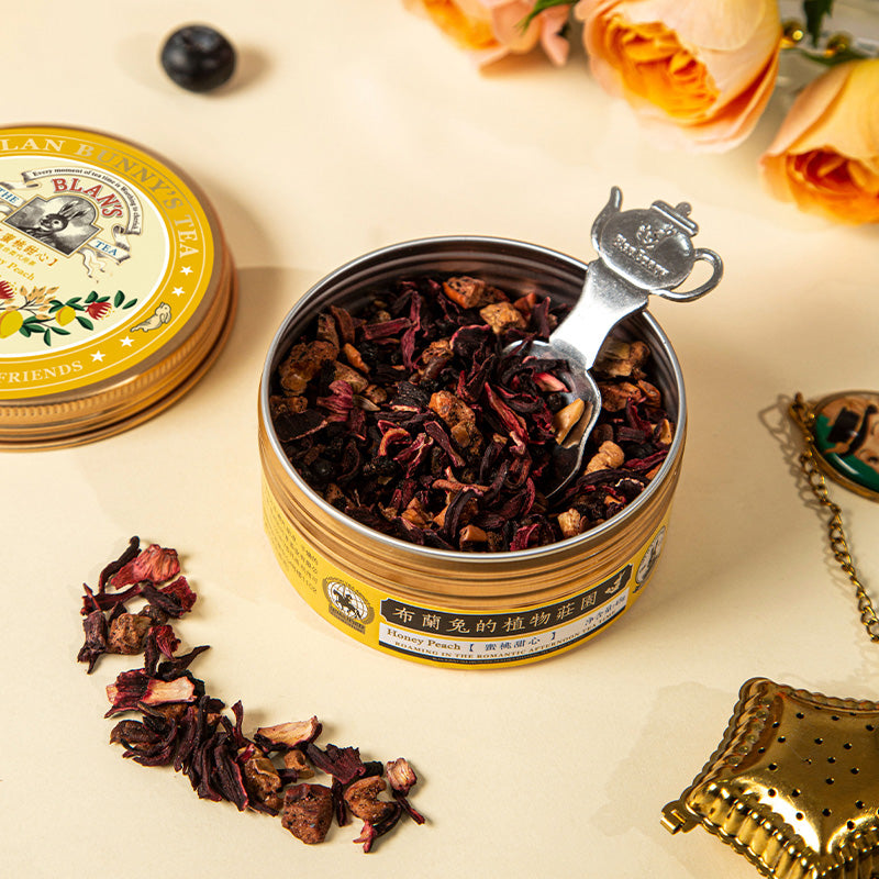 BlanBunny Peach Sweetheart Peach and blueberry Herbal Tea Classic Tin Loose Leaf, Premium Non-Caffeinated Fruit Blend