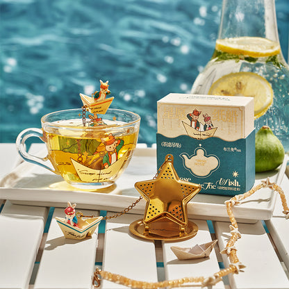 BlanBunny Star Wish Paper Boat Tea Infuser Stainless Steel Heat Resistant Tea Filter with Hanging Cup, Drip Tray and Pendant