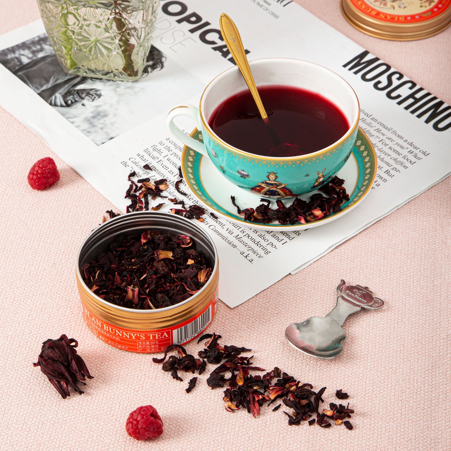 BlanBunny Rum Fruit Blackcurrant and Raspberry Herbal Tea Classic Tin Loose Leaf, Premium Non-Caffeinated Fruit Blend