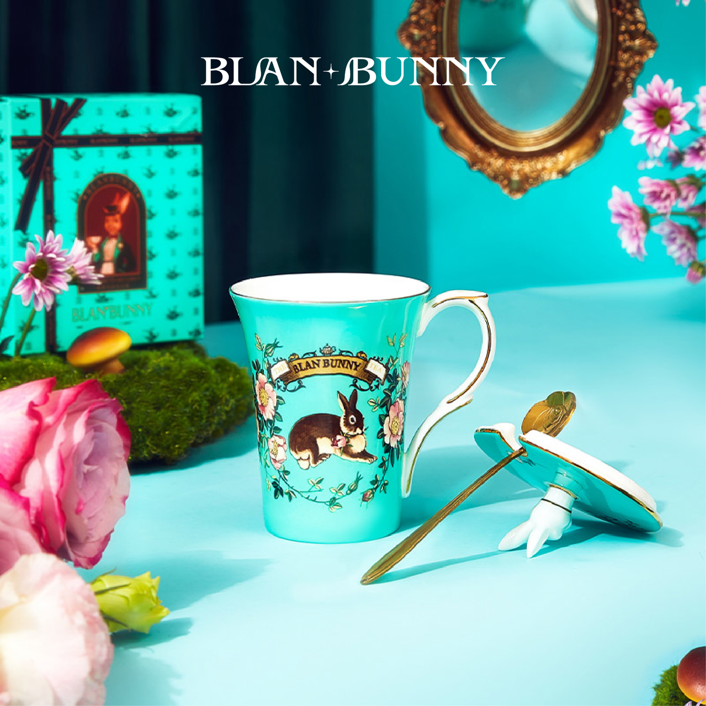 BlanBunny Secret Garden Bone China Mug with Lid Tea Cup