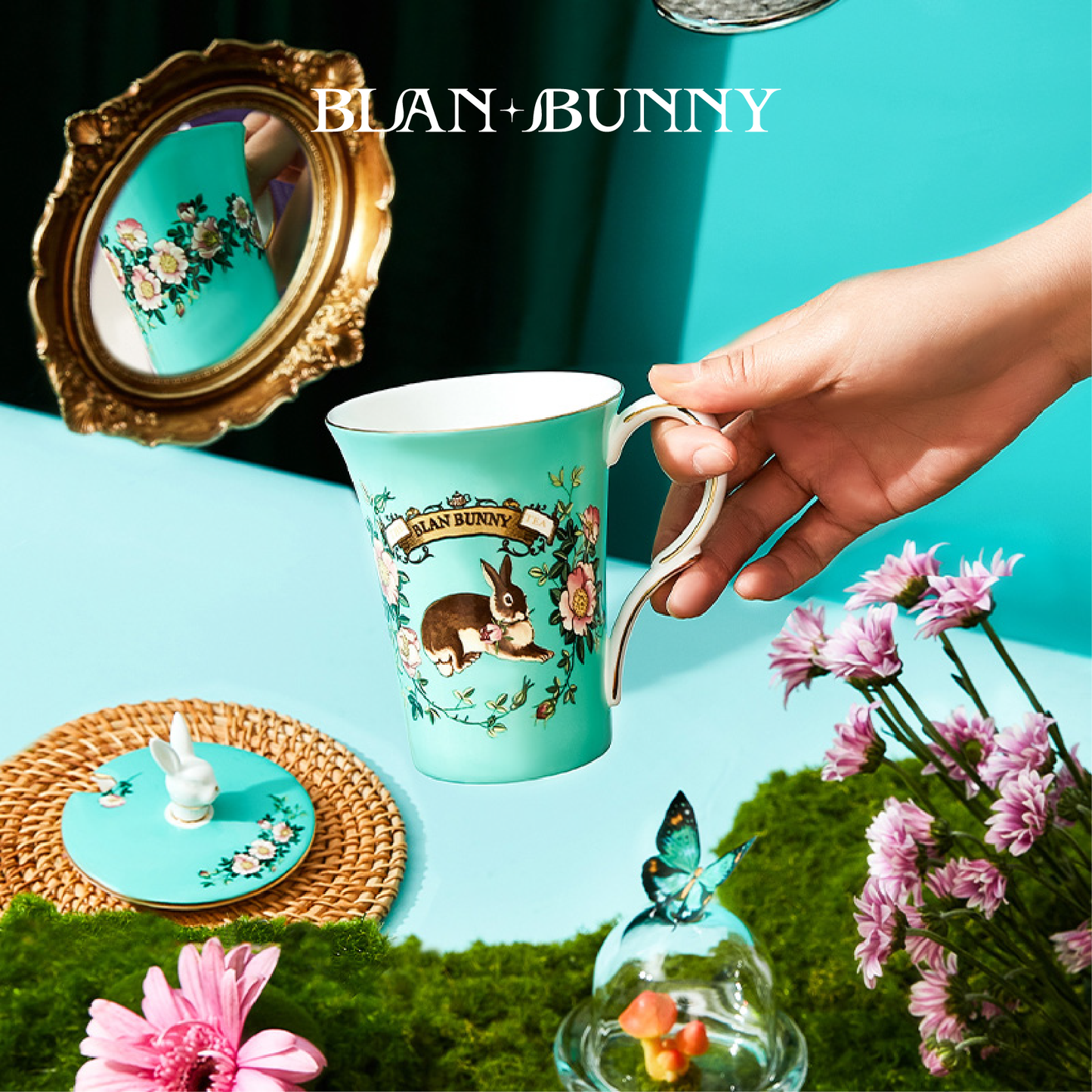 BlanBunny Secret Garden Bone China Mug with Lid Tea Cup