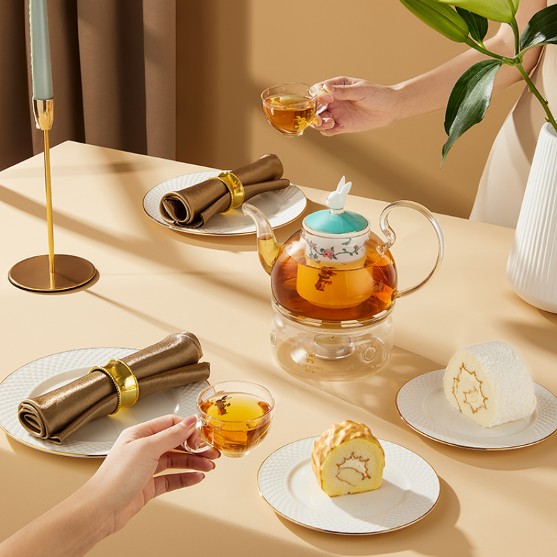 BlanBunny Glass Tea Set - Teapot (600ml), Loose Tea Infuser, 4 Teacups, Tea Warmer with Candlelight, Elegant Blooming Tea Gift Set