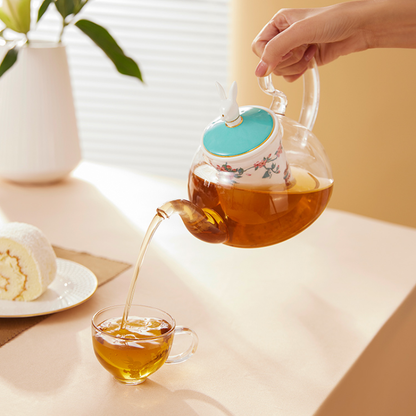 BlanBunny Glass Tea Set - Teapot (600ml), Loose Tea Infuser, 4 Teacups, Tea Warmer with Candlelight, Elegant Blooming Tea Gift Set