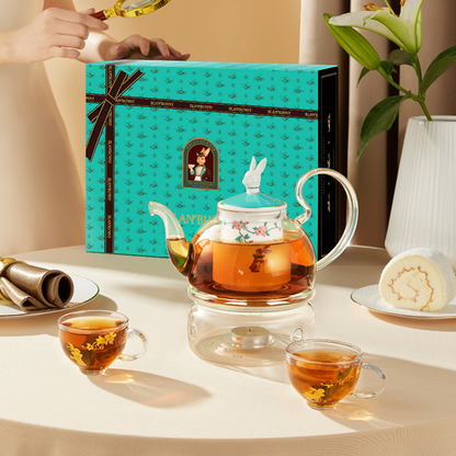 BlanBunny Glass Tea Set - Teapot (600ml), Loose Tea Infuser, 4 Teacups, Tea Warmer with Candlelight, Elegant Blooming Tea Gift Set
