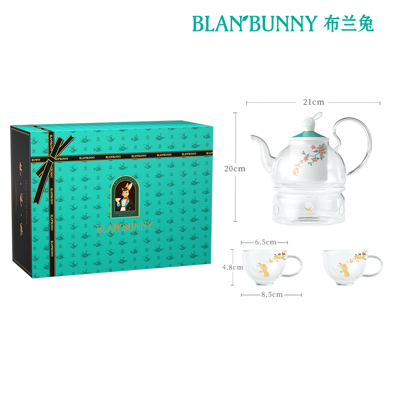 BlanBunny Glass Tea Set - Teapot (600ml), Loose Tea Infuser, 4 Teacups, Tea Warmer with Candlelight, Elegant Blooming Tea Gift Set