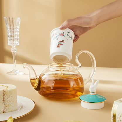 BlanBunny Glass Tea Set - Teapot (600ml), Loose Tea Infuser, 4 Teacups, Tea Warmer with Candlelight, Elegant Blooming Tea Gift Set