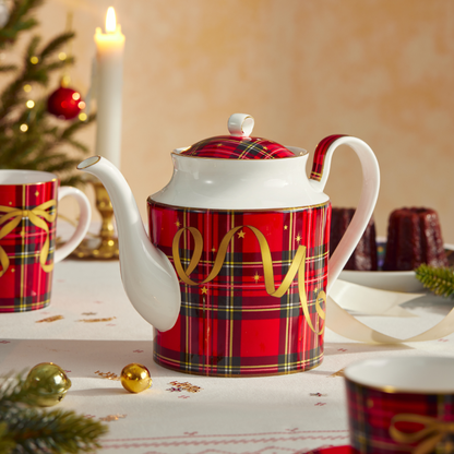 BlanBunny Golden Ribbon Bone China Tea Set Teapot, Cup & Saucer, Mug Christmas & Holiday Gift