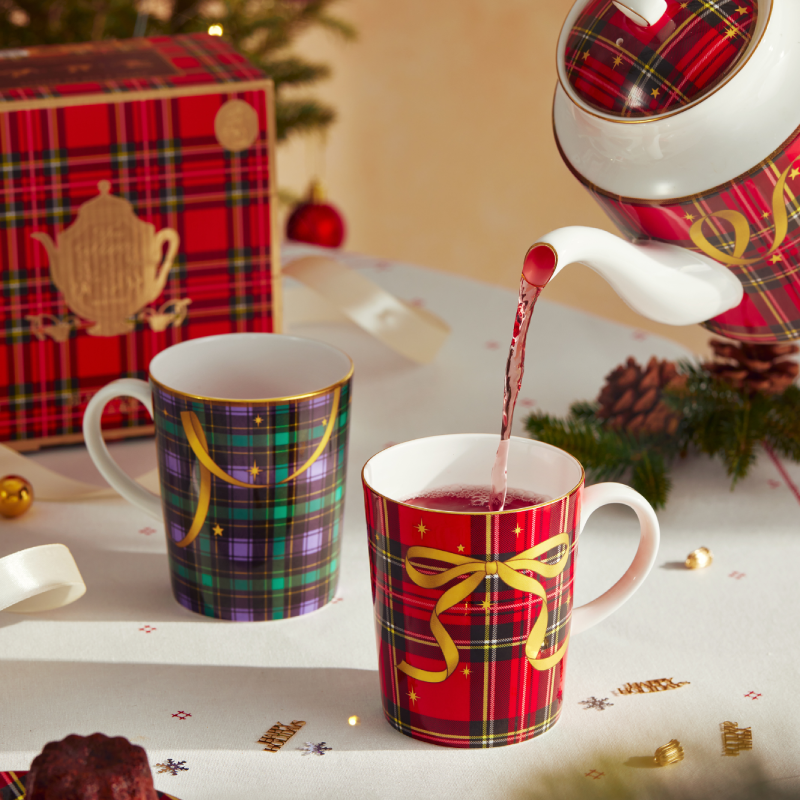 BlanBunny Golden Ribbon Bone China Tea Set Teapot, Cup & Saucer, Mug Christmas & Holiday Gift