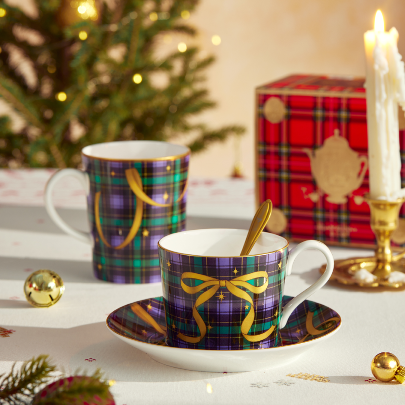 BlanBunny Golden Ribbon Bone China Tea Set Teapot, Cup & Saucer, Mug Christmas & Holiday Gift