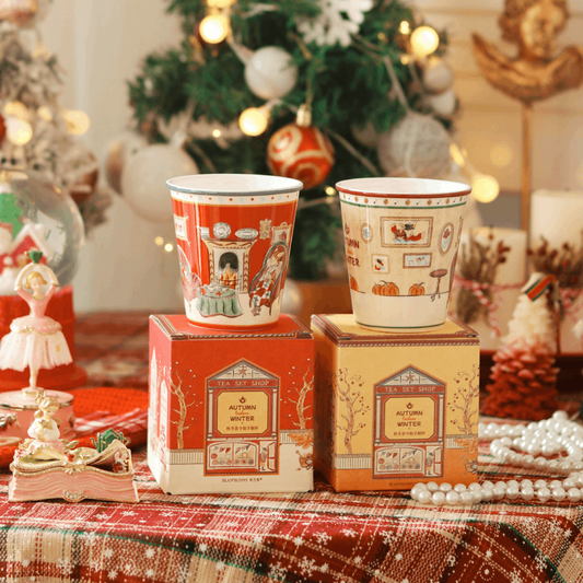 BlanBunny Autumn Winter Bone China Hand-Hold Mug 180ml Coffee & Tea Cup Holiday Gift
