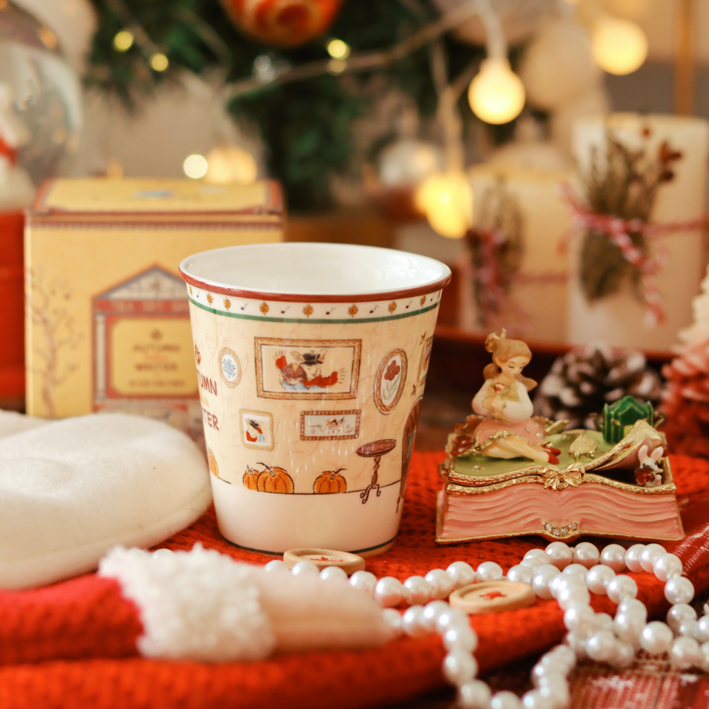 BlanBunny Autumn Winter Bone China Hand-Hold Mug 180ml Coffee & Tea Cup Holiday Gift