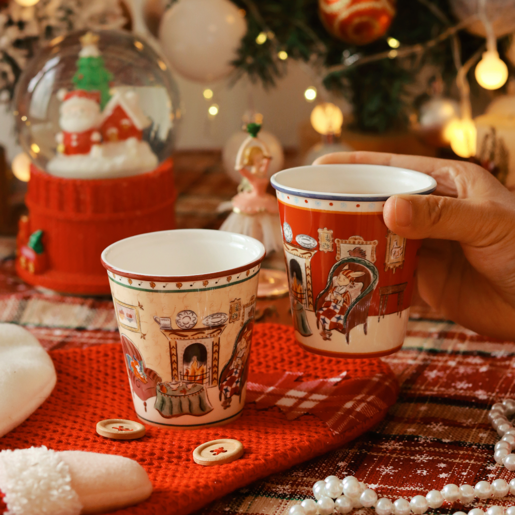 BlanBunny Autumn Winter Bone China Hand-Hold Mug 180ml Coffee & Tea Cup Holiday Gift