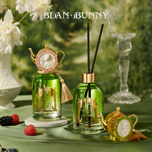 BlanBunny Emerald Forest Liquid Fragrance Gift Set Luxury Home & Car Diffuser with Enamel Alloy Teapot Holiday & Everyday Scent