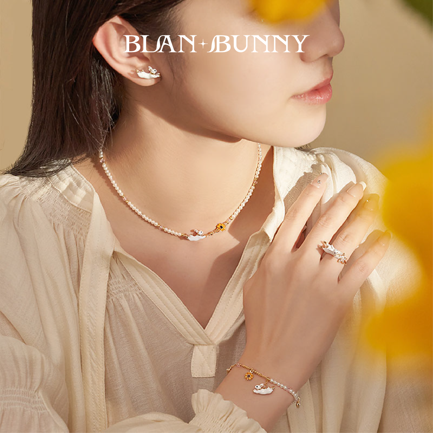 BlanBunny Crystal Glass Pearl Jewelry Set for Women Unique Design Necklace Bracelet Earrings Ring Gift