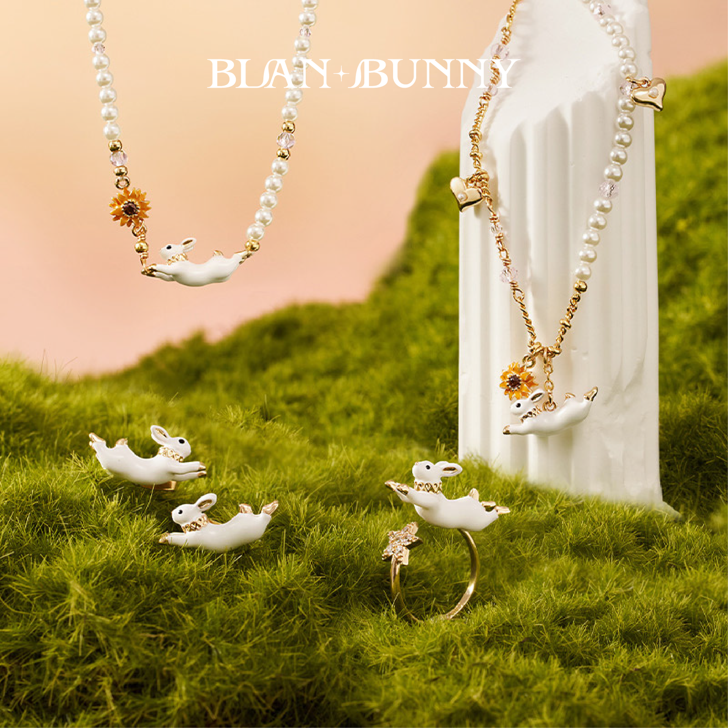 BlanBunny Crystal Glass Pearl Jewelry Set for Women Unique Design Necklace Bracelet Earrings Ring Gift