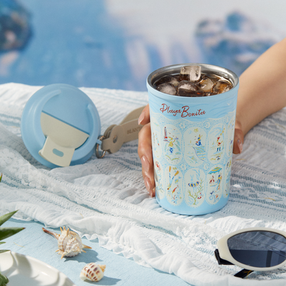BlanBunny Seaside Diary Travel Mug Thermos Cup Insulated Portable Coffee Mug Keeps Heat and Cold