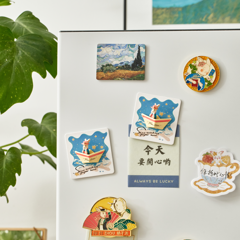 BlanBunny Star Wish Paper Boat Enamel Magnet Refrigerator Decor Cute Bunny Ornament Gift