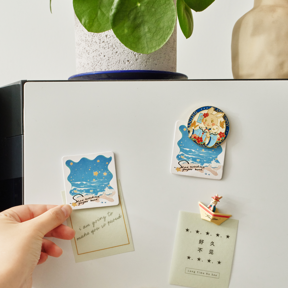 BlanBunny Star Wish Paper Boat Enamel Magnet Refrigerator Decor Cute Bunny Ornament Gift
