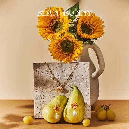 BlanBunny Sunflower Jewelry Crystal Glass Baroque Pearl Stud Earrings and Necklace Set Unique Christmas Gift