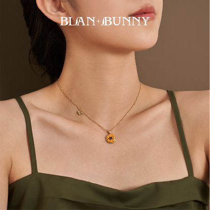 BlanBunny Sunflower Jewelry Crystal Glass Baroque Pearl Stud Earrings and Necklace Set Unique Christmas Gift