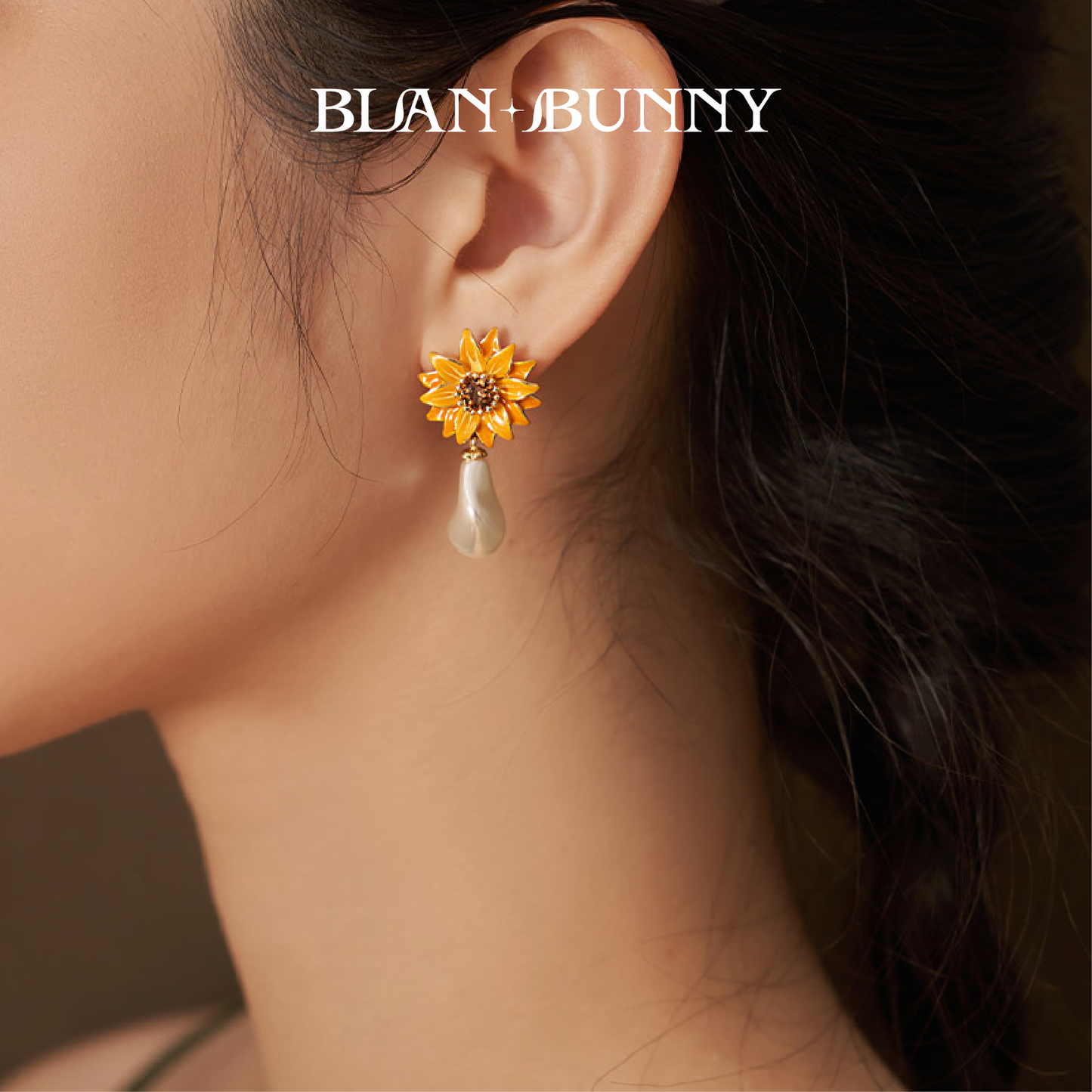 BlanBunny Sunflower Jewelry Crystal Glass Baroque Pearl Stud Earrings and Necklace Set Unique Christmas Gift