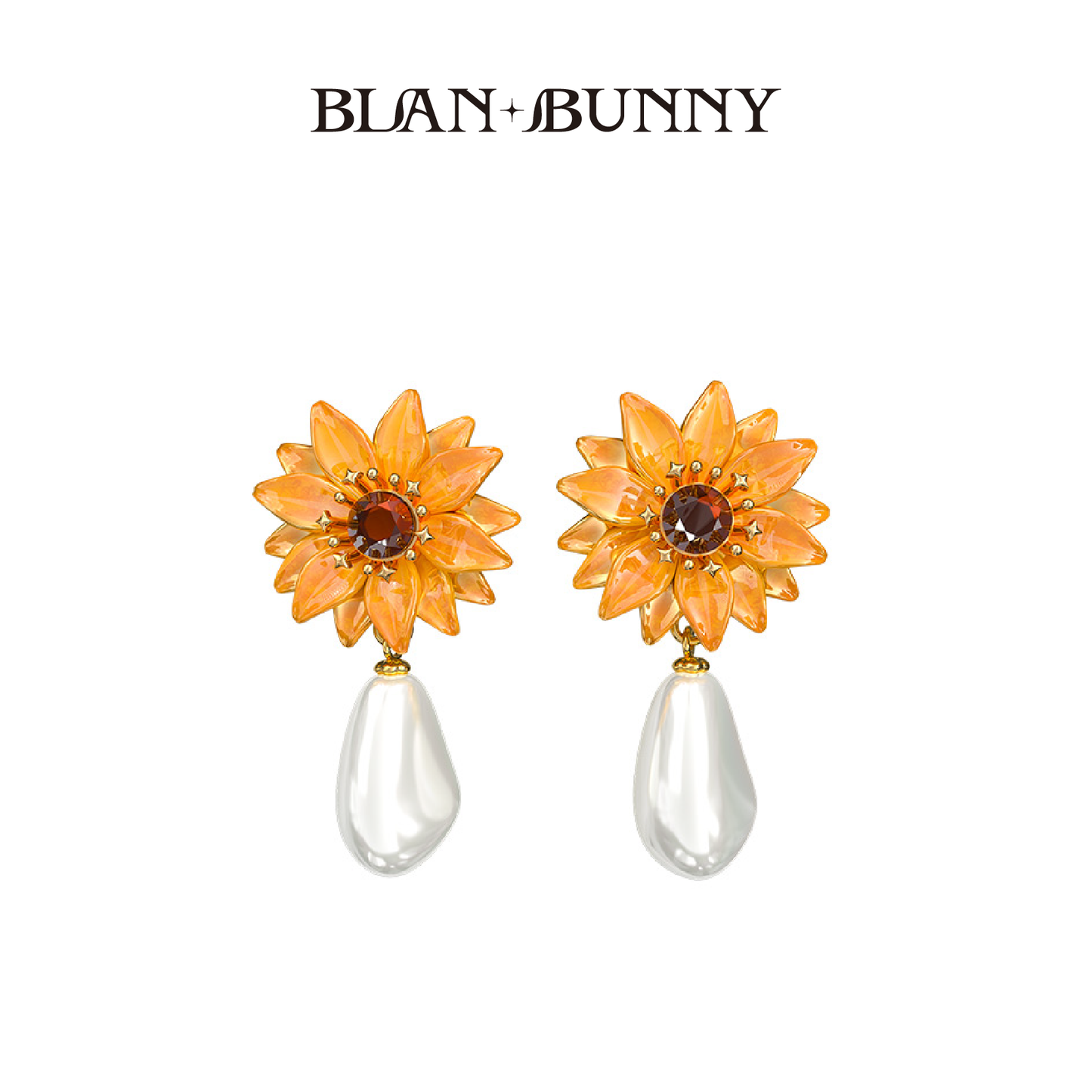 BlanBunny Sunflower Jewelry Crystal Glass Baroque Pearl Stud Earrings and Necklace Set Unique Christmas Gift