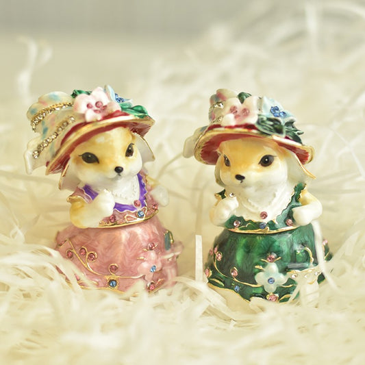 BlanBunny Vintage Rabbit Enamel Jewelry Box - Decorative Trinket Dish with Storage Cute Collectible Gift for Birthdays & Holidays