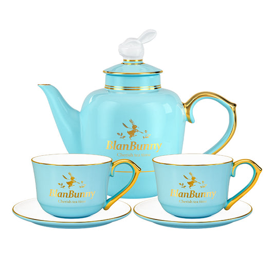 BlanBunny Bone China Tea Set with Rabbit Design Elegant Gift Box White background 