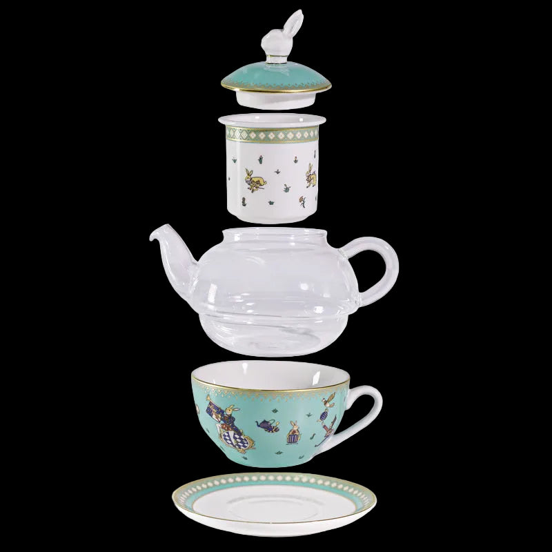 BlanBunny Royal Garden Glass Teapot Gift Set with Infuser detail white background image