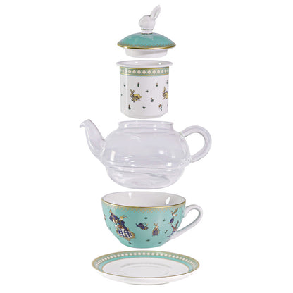 BlanBunny Royal Garden Glass Teapot Gift Set with Infuser detail white background image