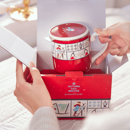 BlanBunny Autumn & Winter Snowflake Lantern Bone China Mug with Lid – Stainless Steel Tea Infuser