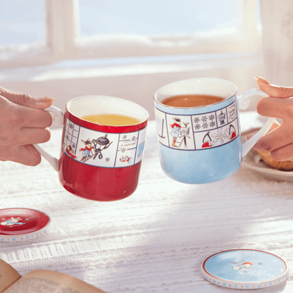 BlanBunny Autumn & Winter Snowflake Lantern Bone China Mug with Lid – Stainless Steel Tea Infuser